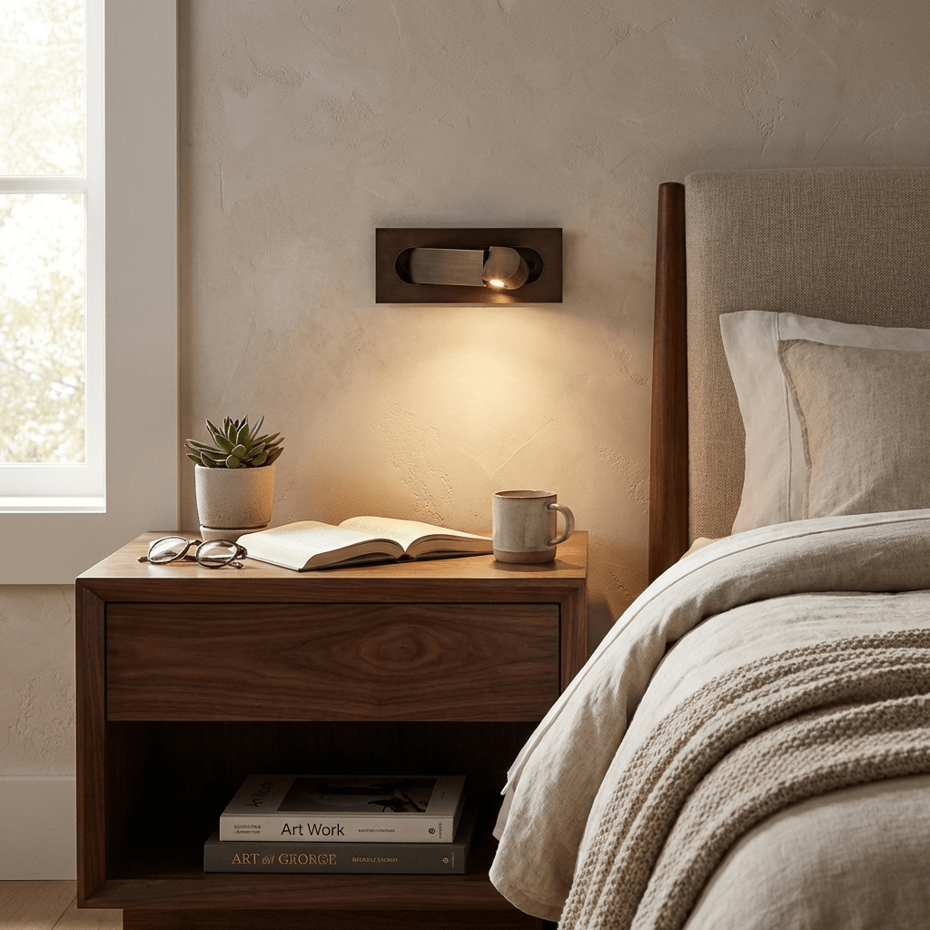 LED bedside reading light lighting a book without disturbing a partner