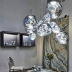 Lava pendant lamp hanging in a styled modern interior