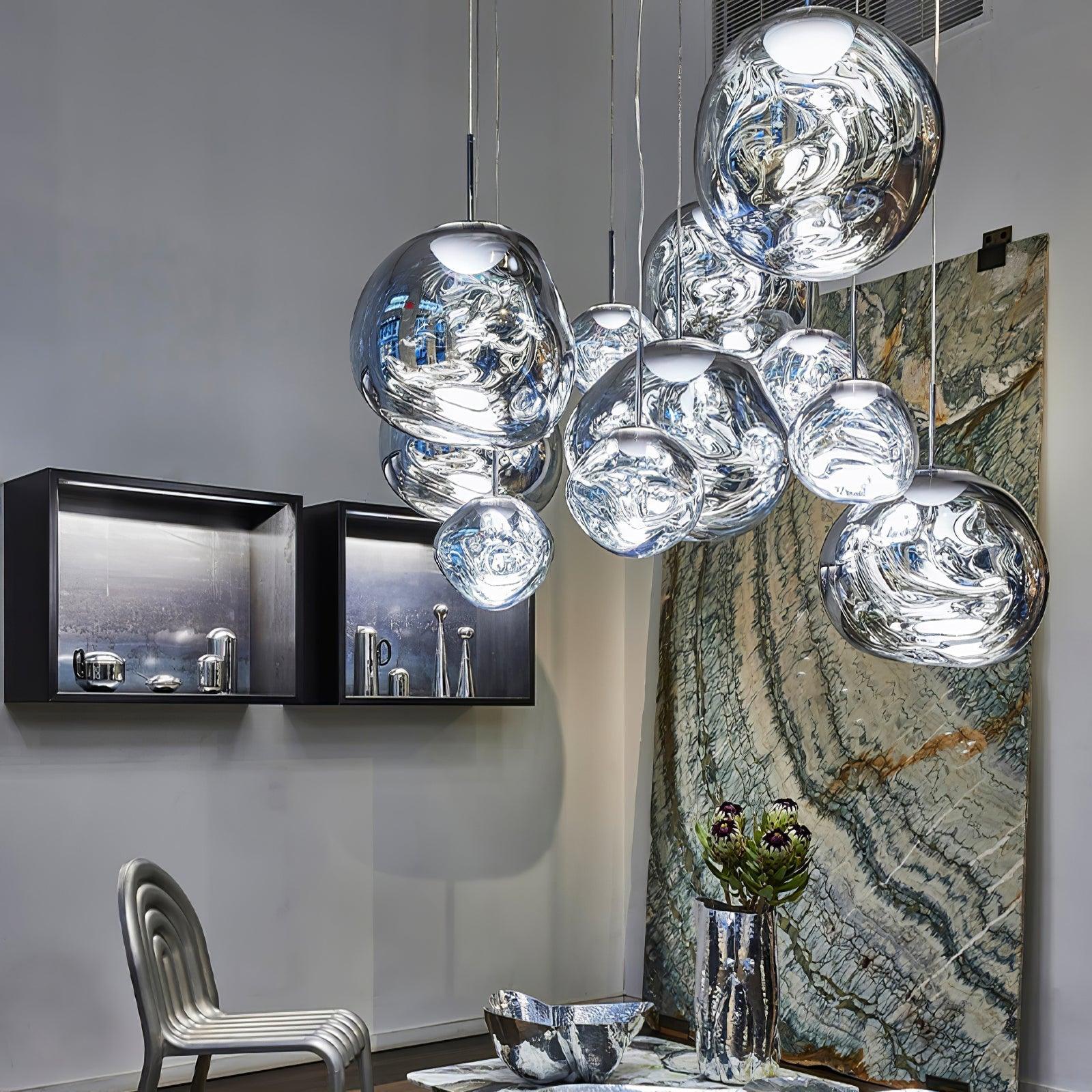 Lava pendant lamp hanging in a styled modern interior