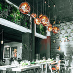 Modern lava pendant light with reflective interior glow