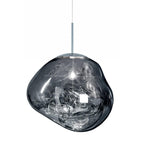 Molten-form pendant light illuminated with mirror-like glow