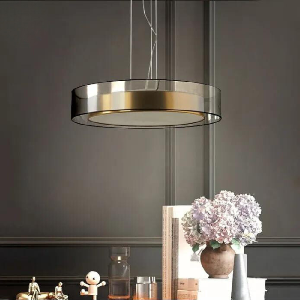Suspended Pendant Light In Rose Gold, Adjustable Height Design