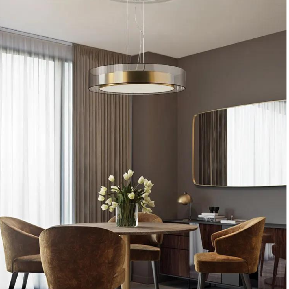 Suspended Pendant Light In Rose Gold, Adjustable Height Design