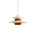 A beige Clérachic pendant with a walnut ring, unlit, on a plain white backdrop.