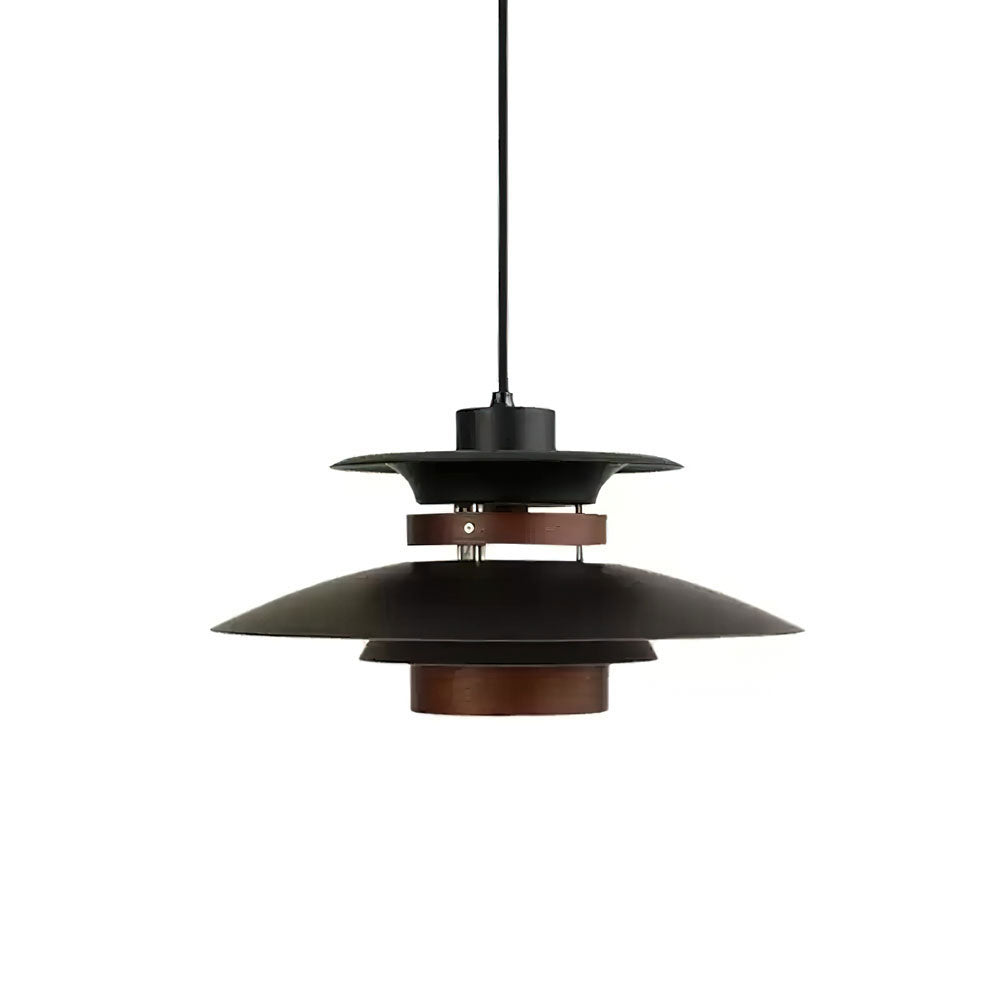 This Clérachic pendant's black shades and walnut ring, shown square on a plain backdrop.