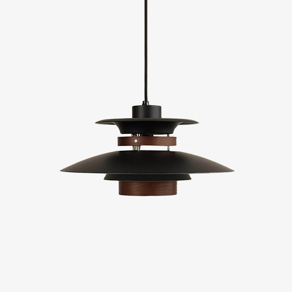 A black Clérachic pendant on a long cord, unlit, against a plain grey backdrop.