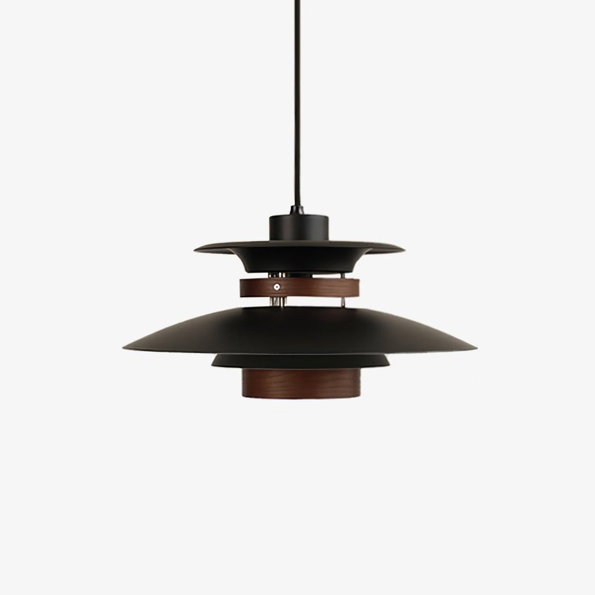 A black Clérachic pendant on a long cord, unlit, against a plain grey backdrop.