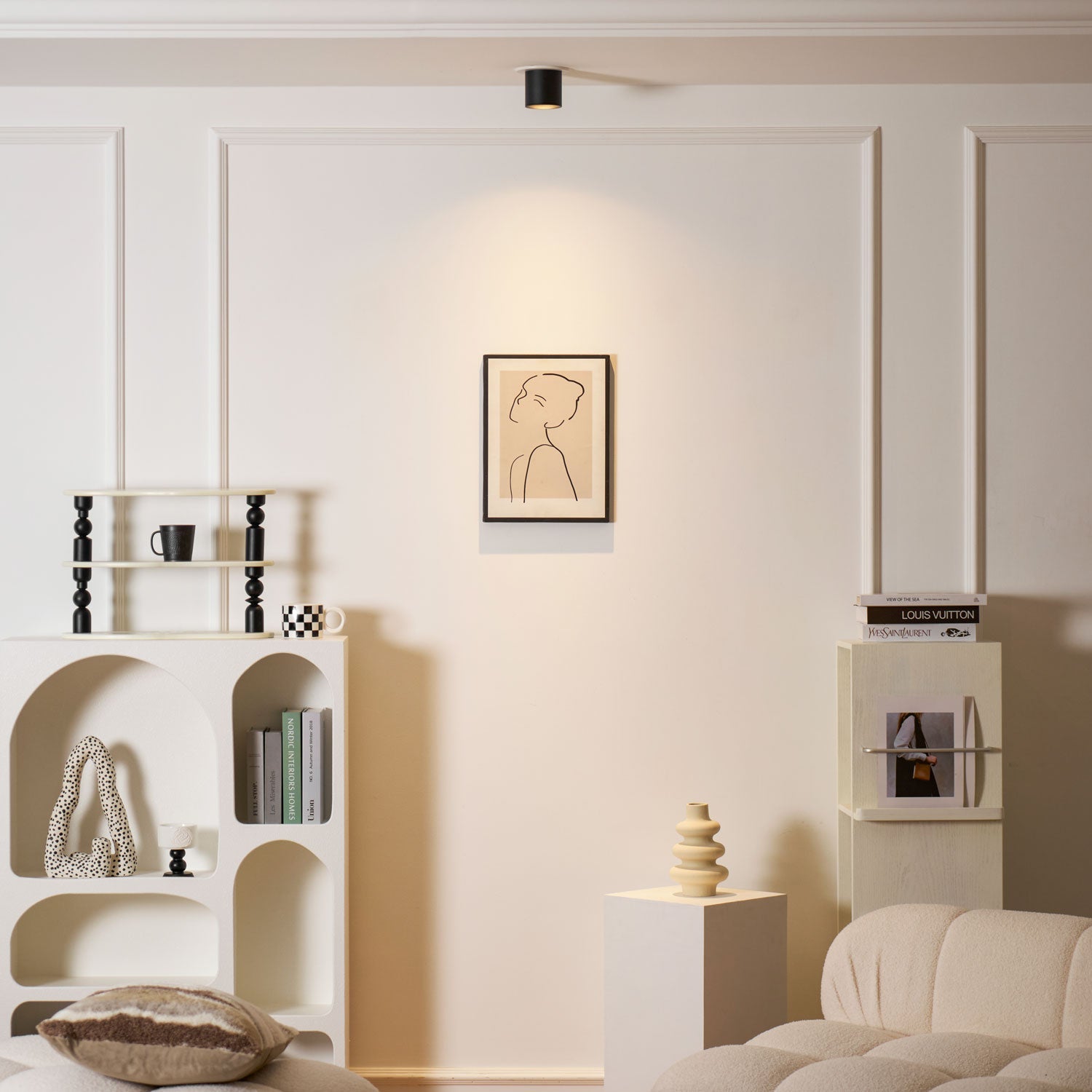 Modupoint ceiling light in black showing its compact architectural profile