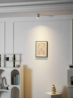 Modupoint ceiling light shown lit in a warm white tone in a styled interior