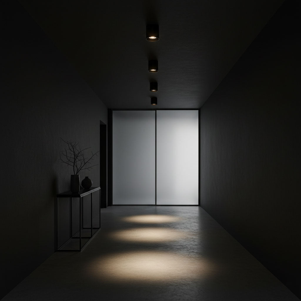 Modupoint ceiling light in black showing its compact architectural profile