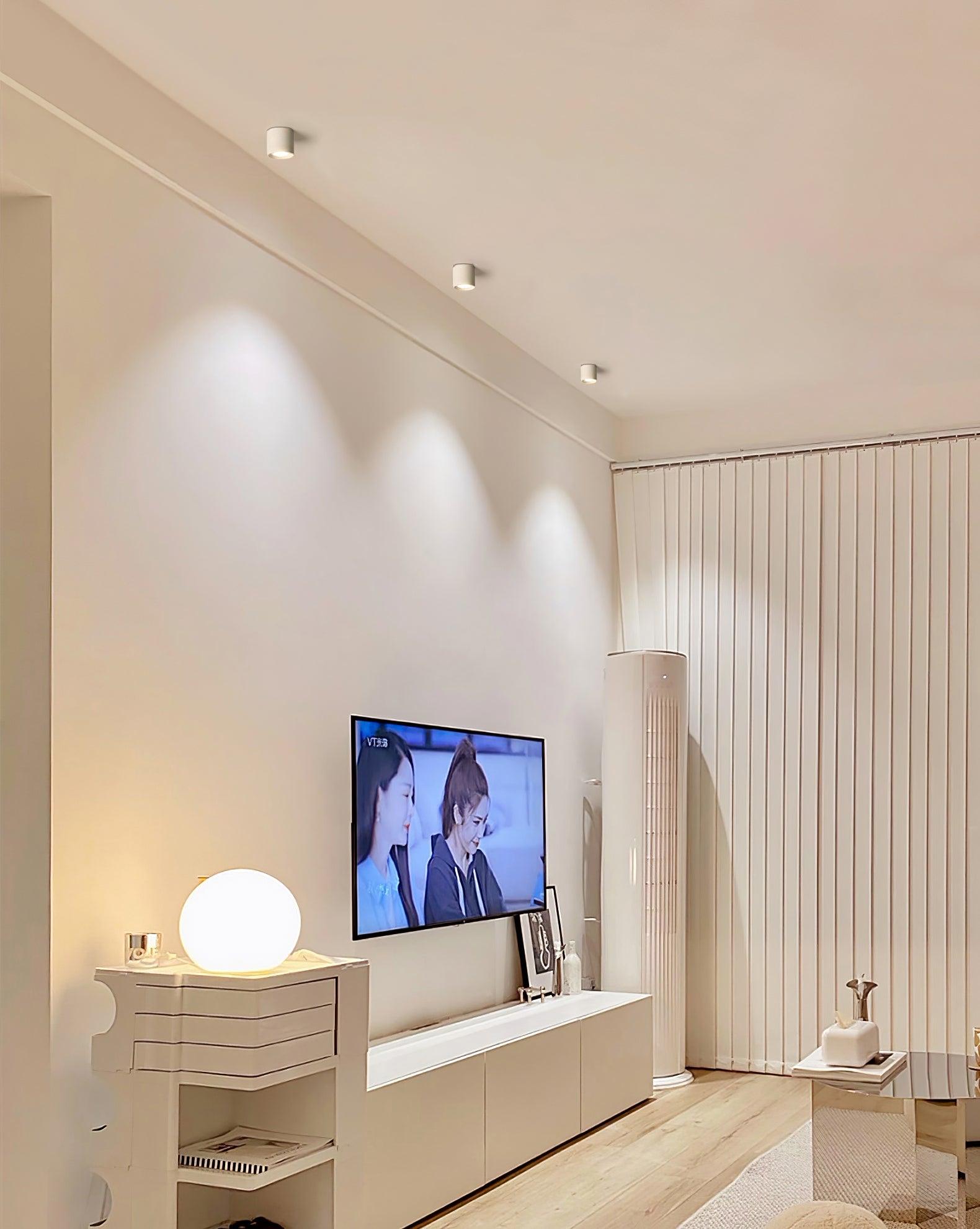 Modupoint ceiling light with a deep ridged rim mounted on a modern ceiling