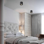 Modupoint ceiling light with a deep ridged rim mounted on a modern ceiling