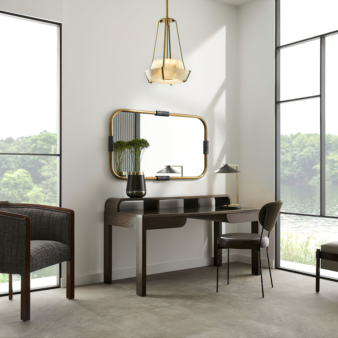 Alabaster Pendant Lamp With Iron Frame, Warm or Cool Light, Avlireth