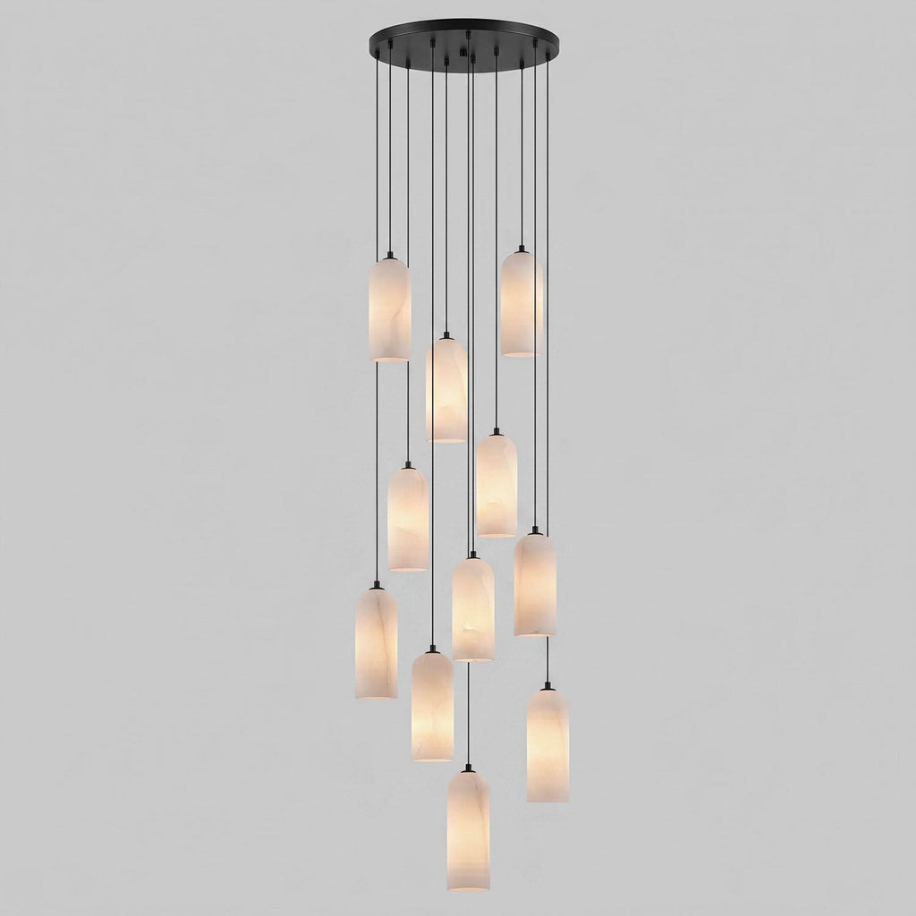 Monty alabaster pendant 11-head cluster styled in a foyer