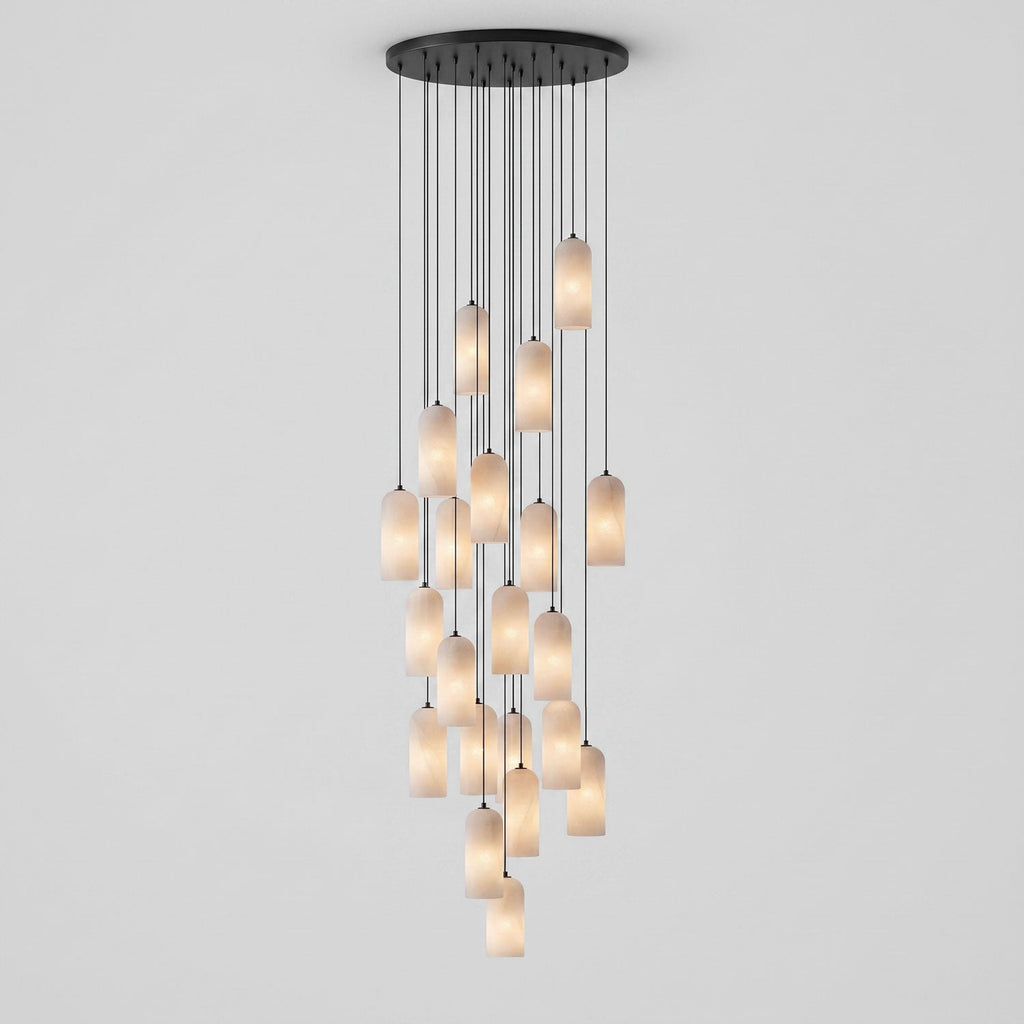 Monty alabaster pendant 21-head cluster in a large foyer