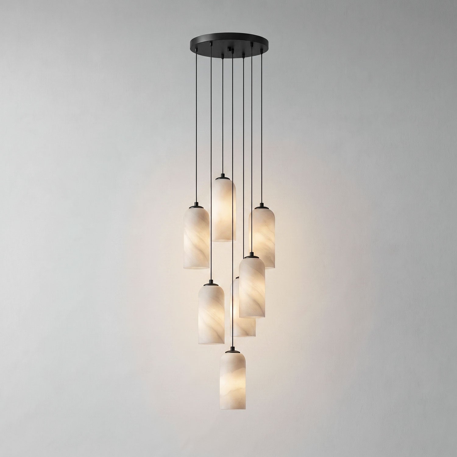 Monty alabaster pendant 7-head cluster styled in a foyer