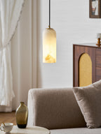 Monty alabaster pendant cluster lit in a stairwell