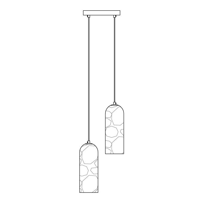 Technical line drawing of the two-head Zashayra version, with the alabaster veining sketched in outline.