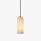 Hecate alabaster pendant photographed straight on against white, the stone's natural veining clearly visible.