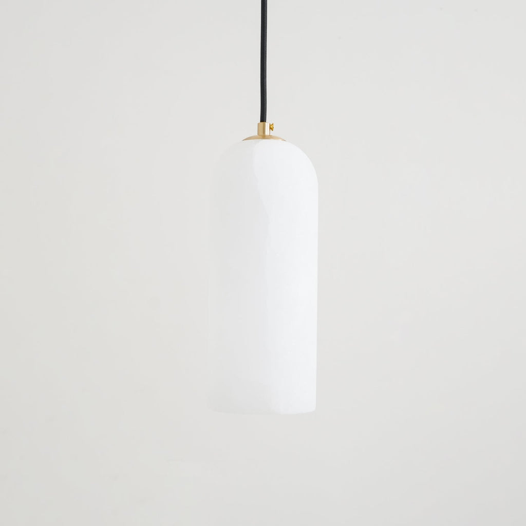 Unlit Zashayra pendant on a plain white background, showing the rounded top and straight sides of the shade.