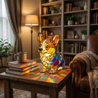 Dachshund Glass Table Lamp, Colorful Mosaic Design, 12-Inch
