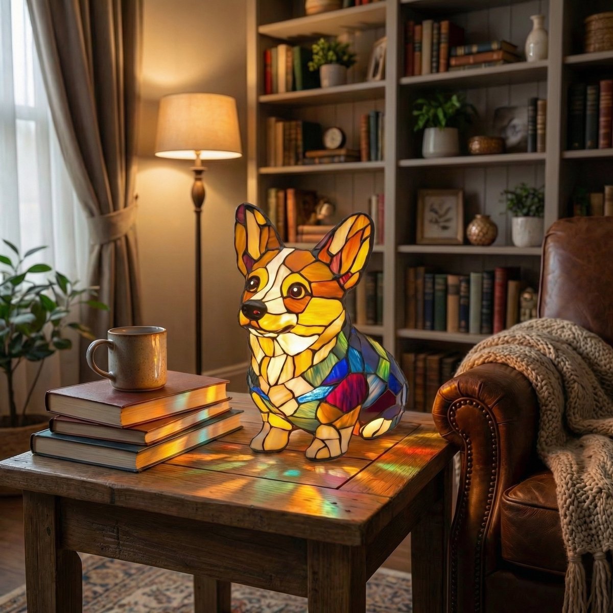 Dachshund Glass Table Lamp, Colorful Mosaic Design, 12-Inch