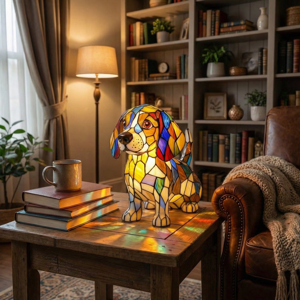 Dachshund Glass Table Lamp, Colorful Mosaic Design, 12-Inch