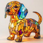 Dachshund Glass Table Lamp, Colorful Mosaic Design, 12-Inch
