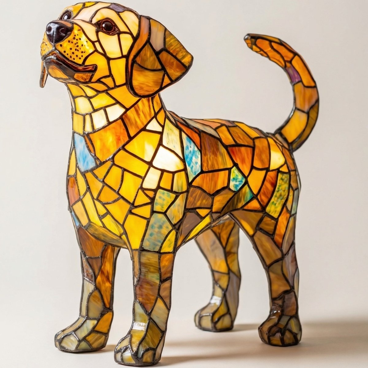 Dachshund Glass Table Lamp, Colorful Mosaic Design, 12-Inch