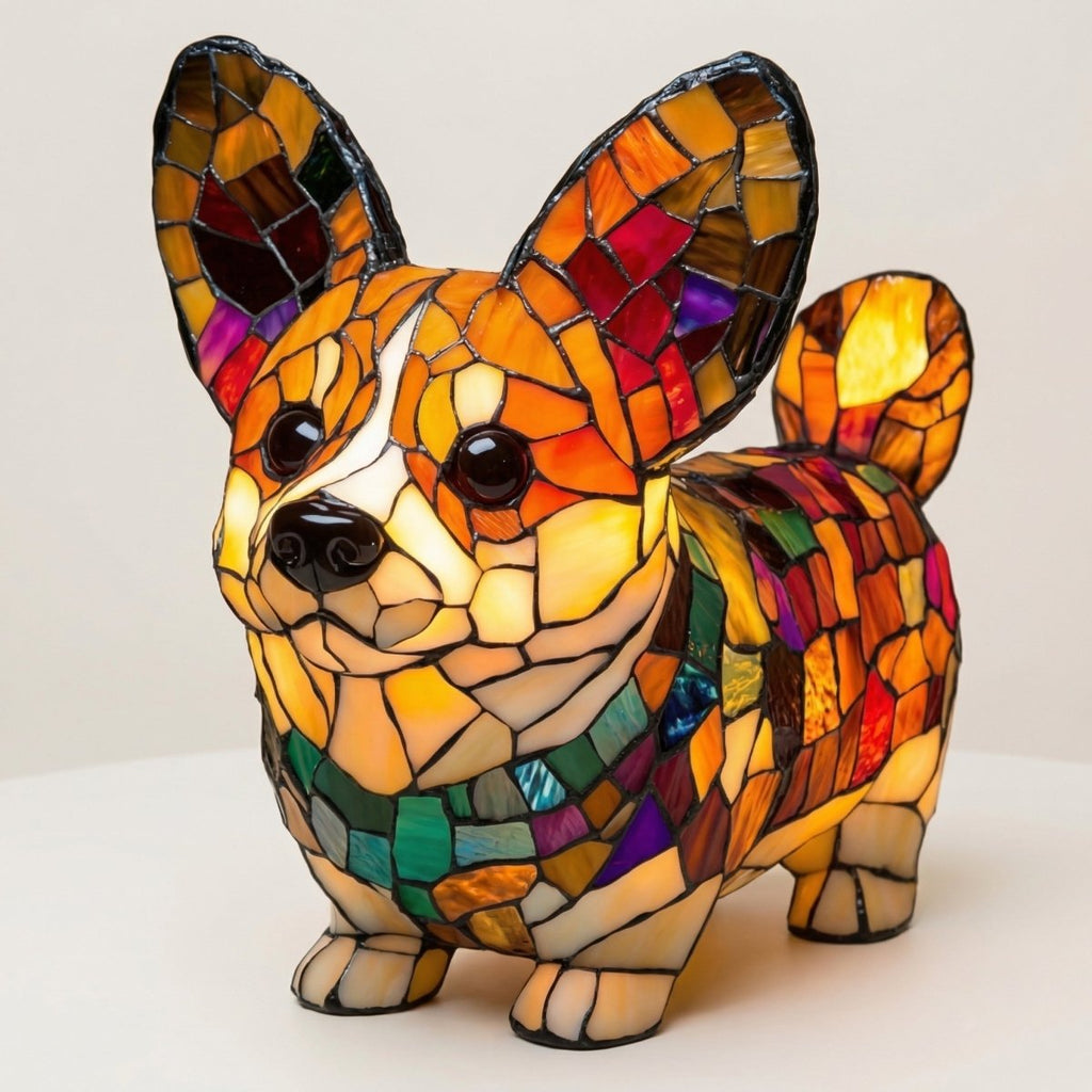 Dachshund Glass Table Lamp, Colorful Mosaic Design, 12-Inch