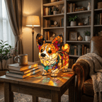 Dachshund Glass Table Lamp, Colorful Mosaic Design, 12-Inch