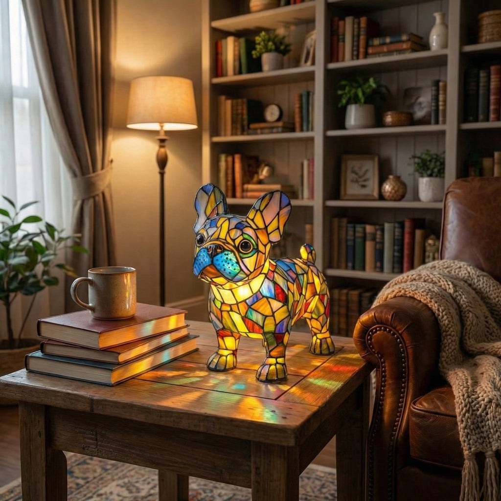 Dachshund Glass Table Lamp, Colorful Mosaic Design, 12-Inch