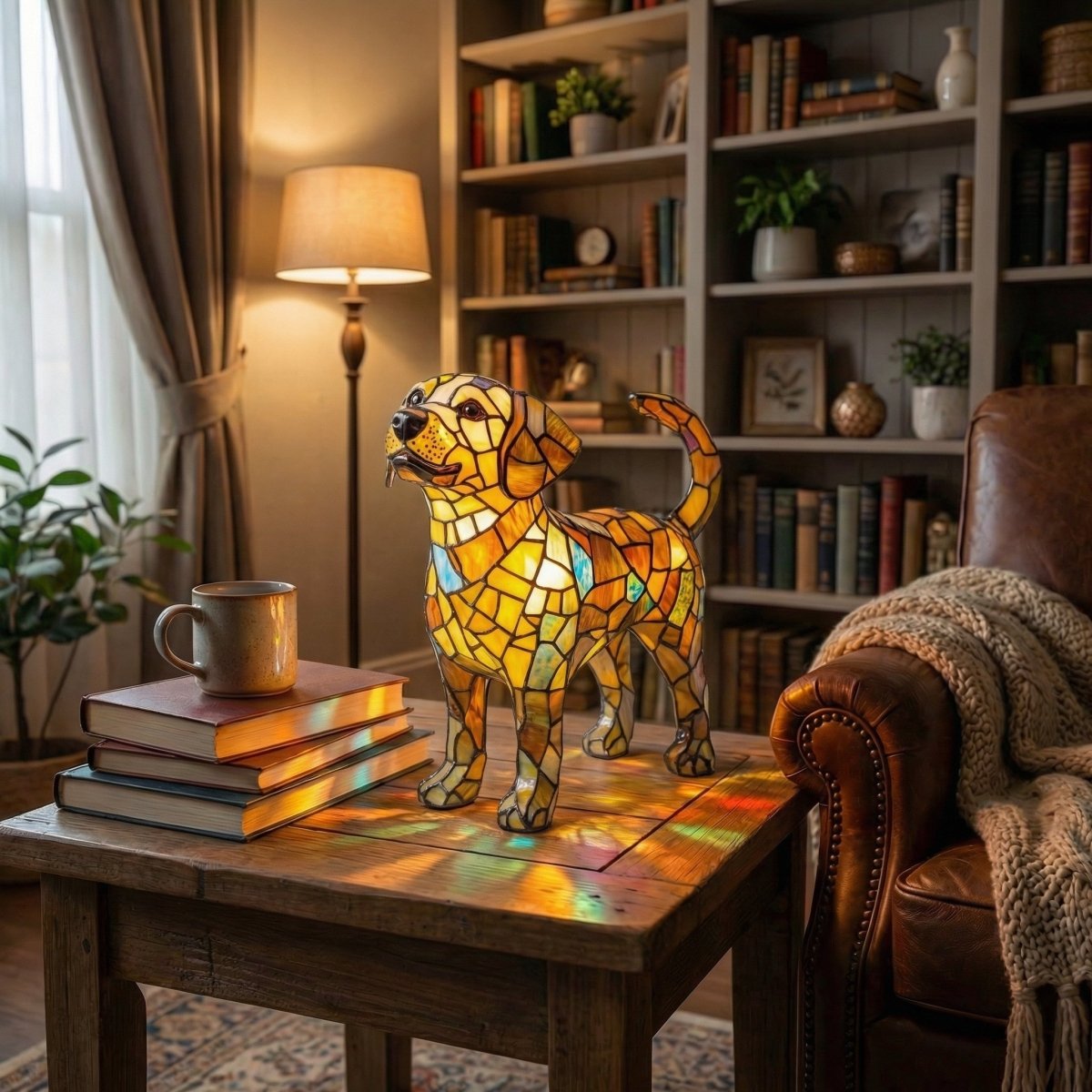 Dachshund Glass Table Lamp, Colorful Mosaic Design, 12-Inch
