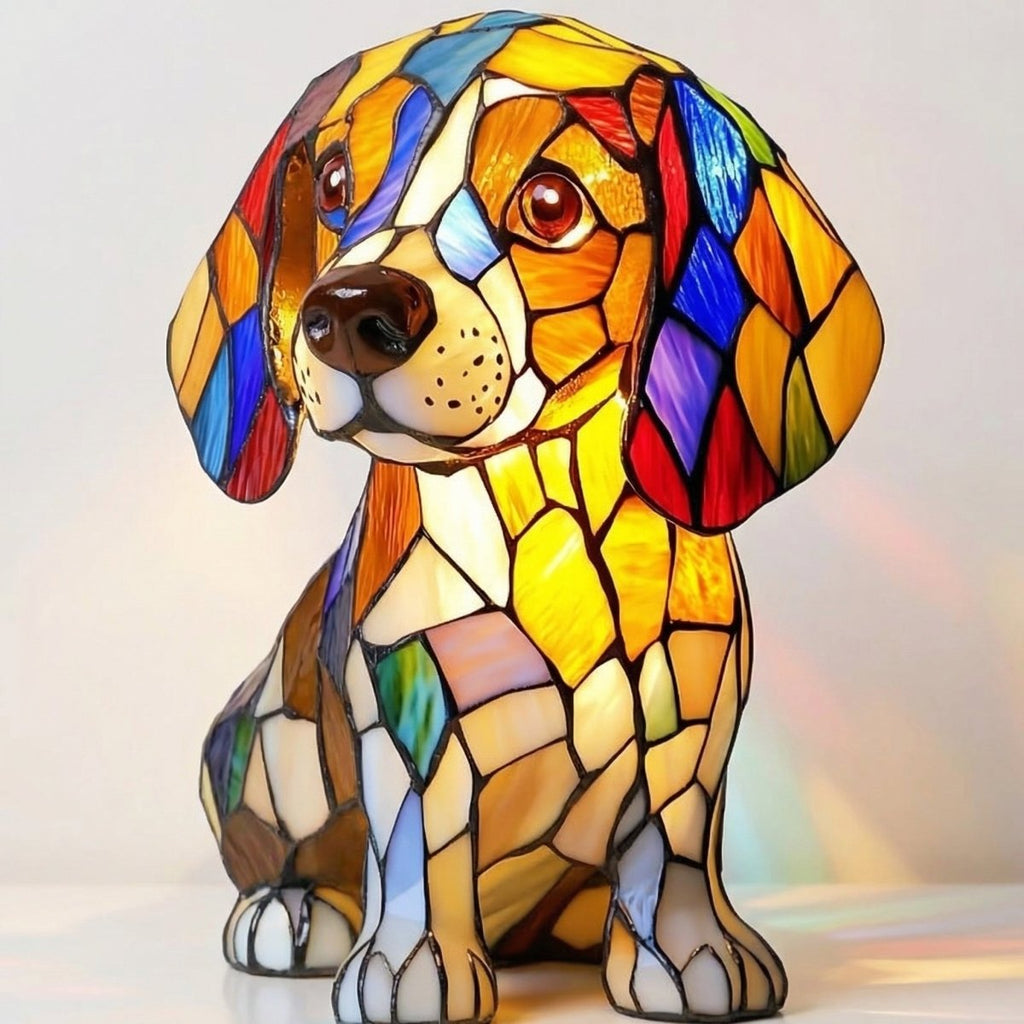 Dachshund Glass Table Lamp, Colorful Mosaic Design, 12-Inch
