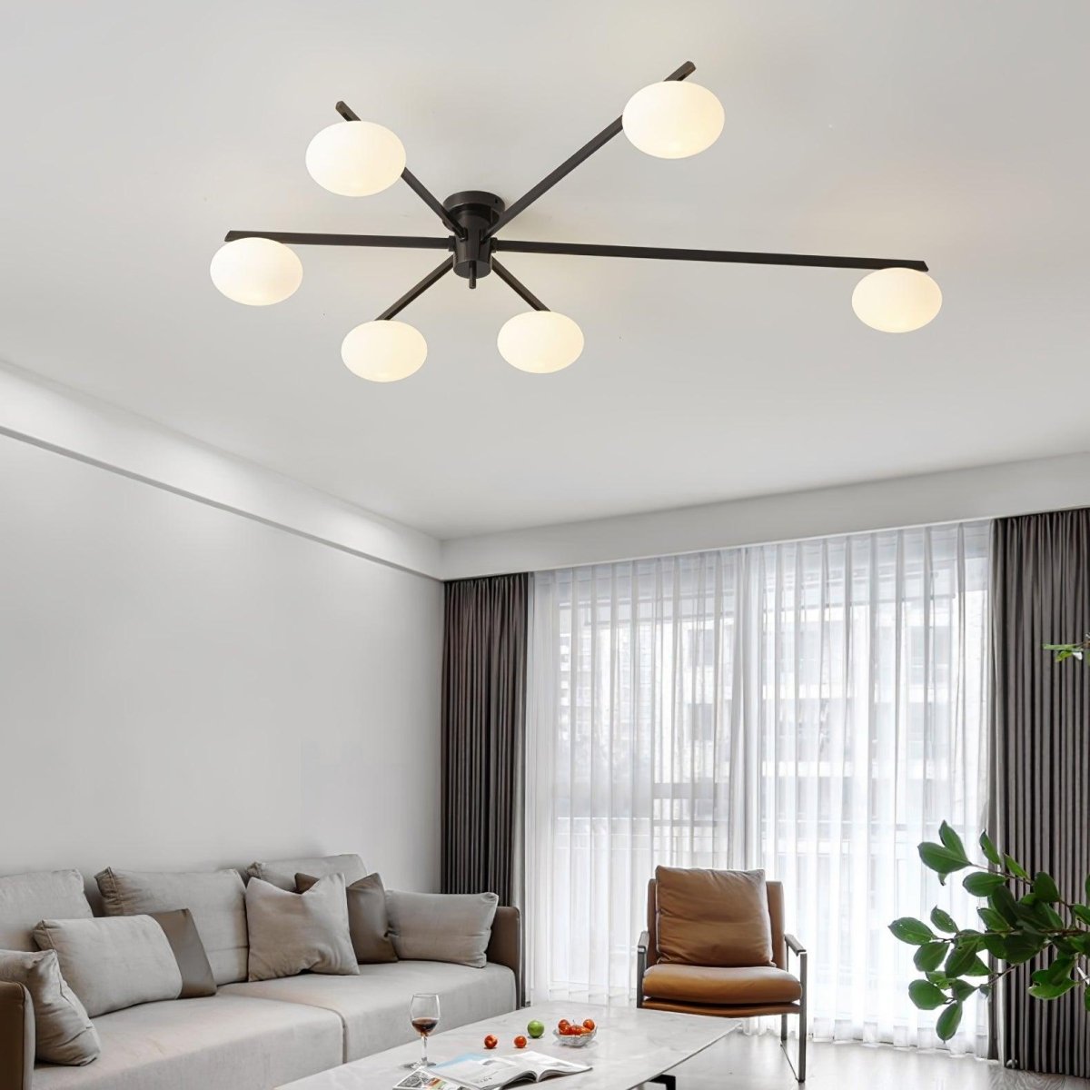 Metal Ceiling Light With Multiple Arms, 30-Inch Wide LED Fixture