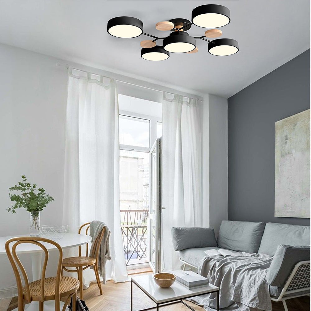 LED Ceiling Light With Multiple Arms And Circular Shades 24-Inch Fixture