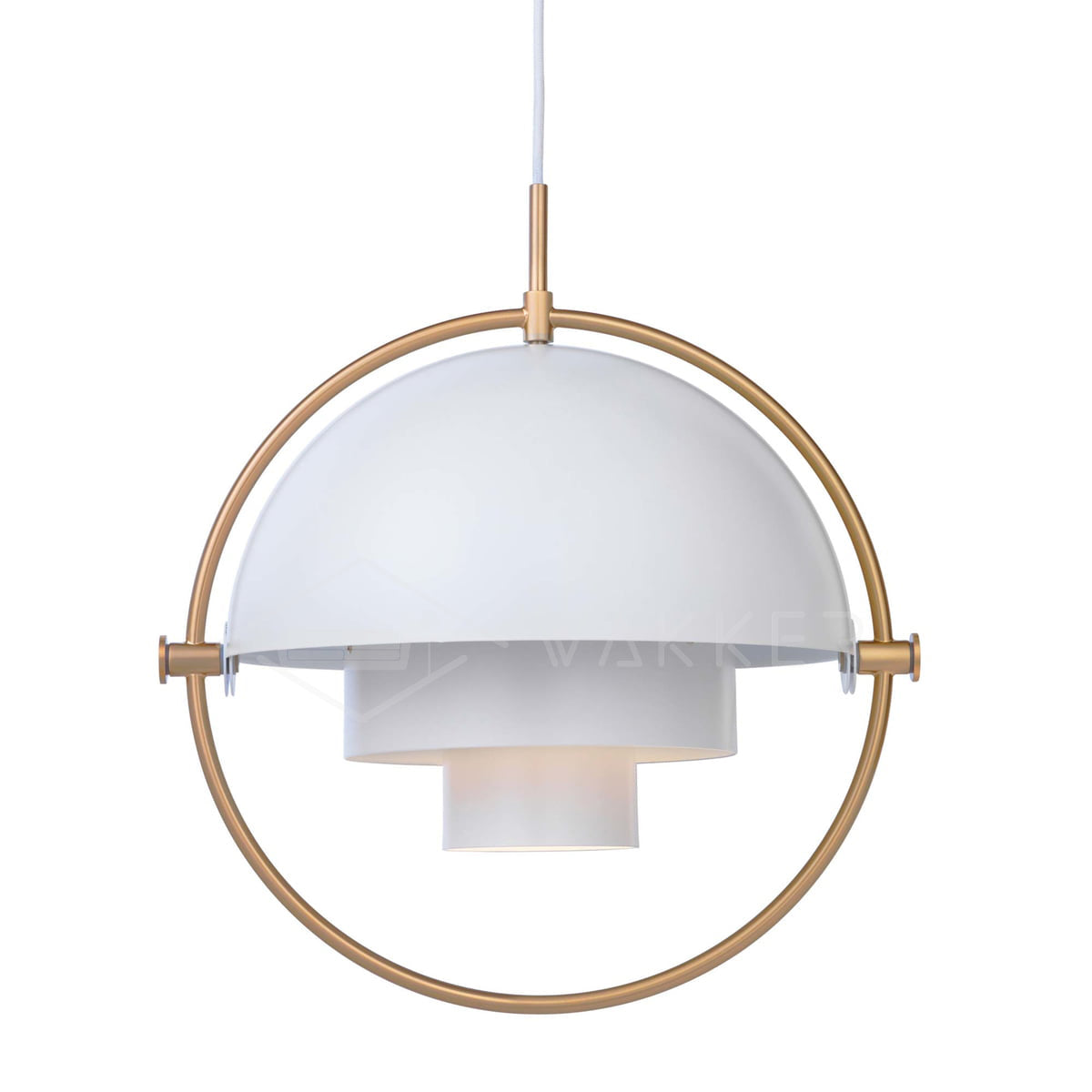 Multi-Lite pendant light in a copper finish suspended above a seating area