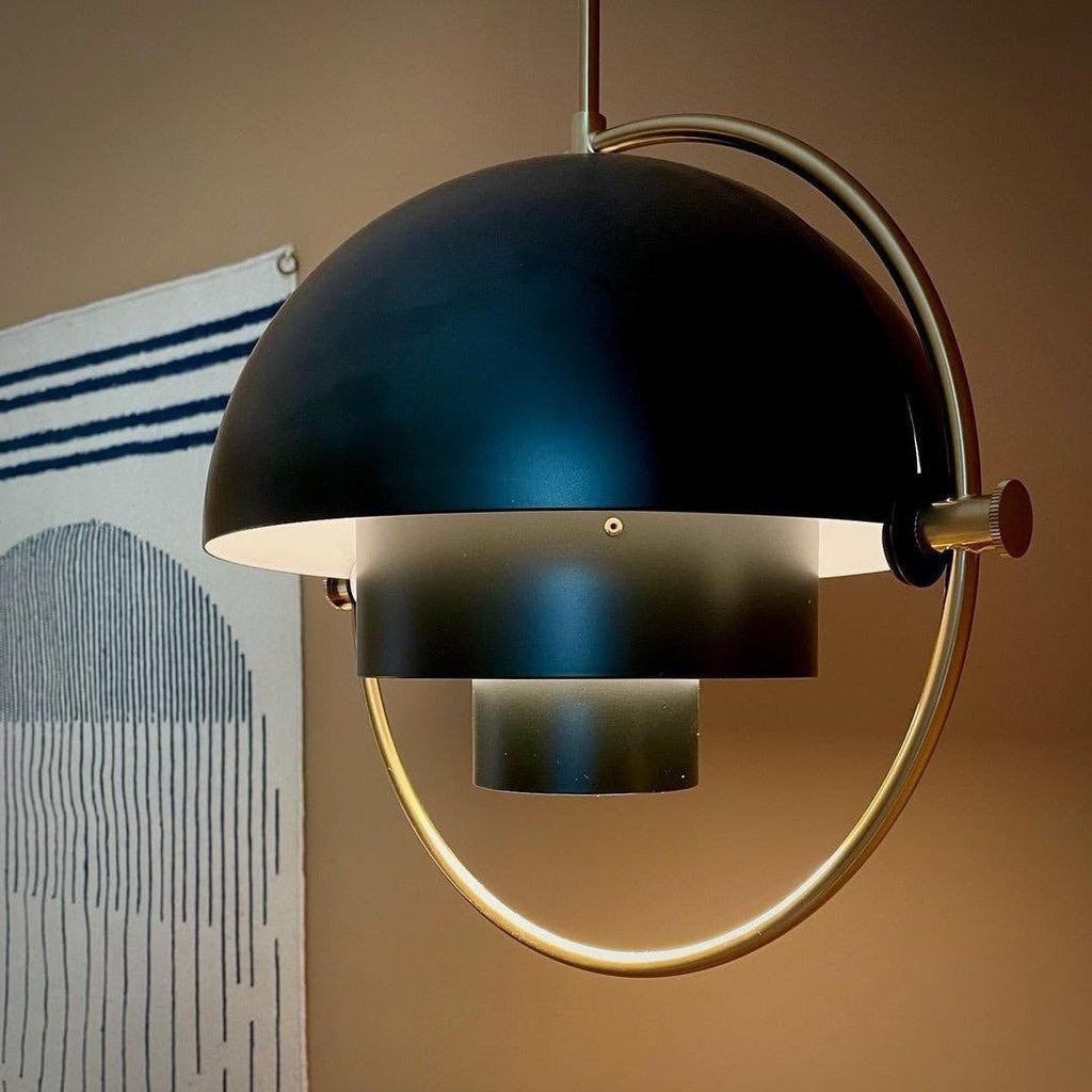 Multi-Lite pendant light arranged for sculptural indirect light in a living space