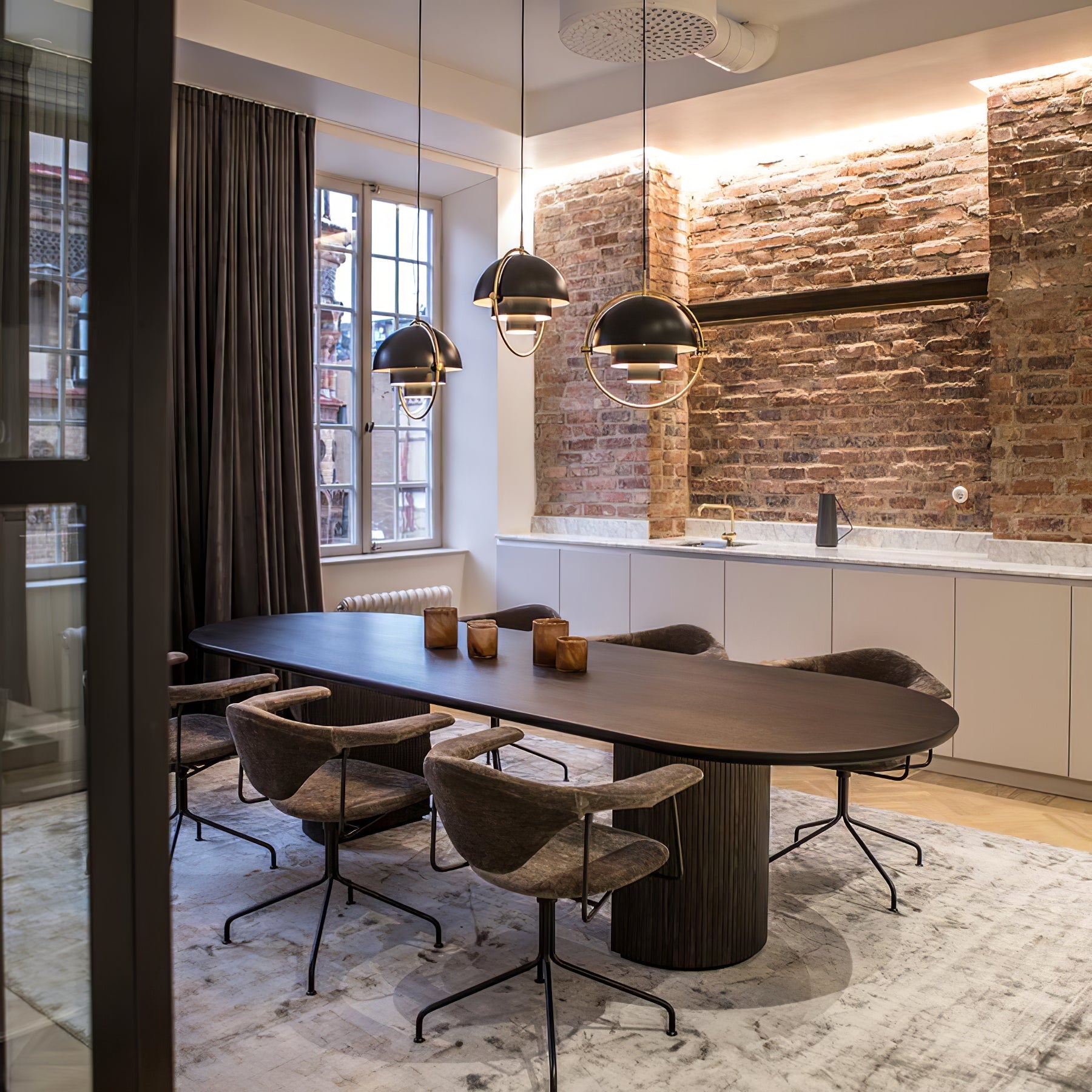 Multi-Lite pendant light close detail showing the slim ring frame around the hemisphere shade