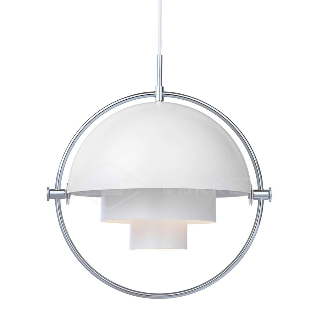Multi-Lite pendant light shown with the shade halves turned for a soft ceiling glow