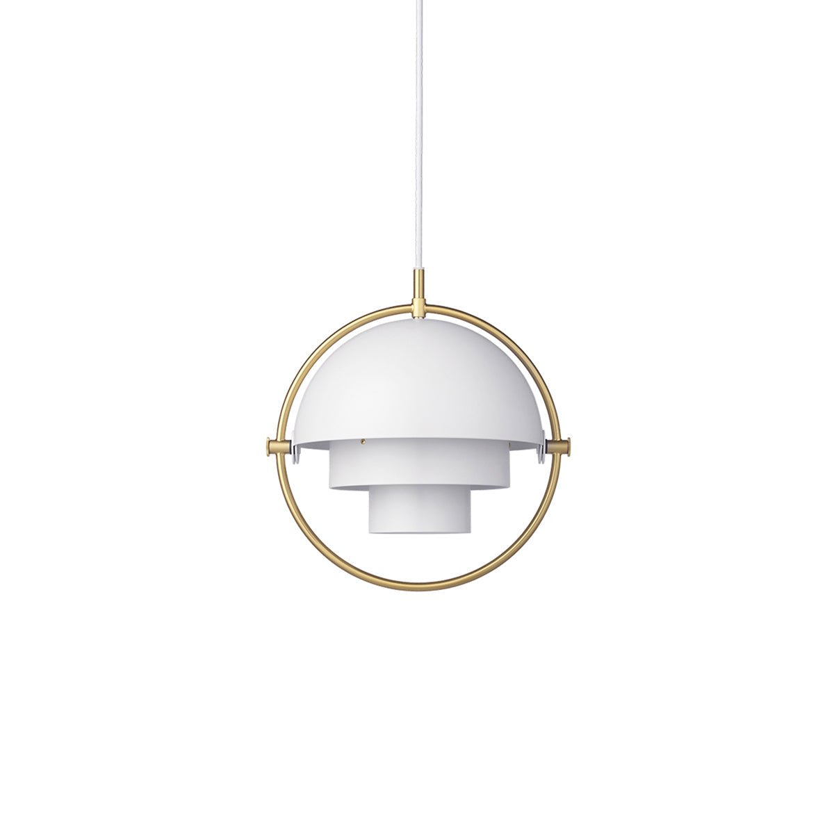 Multi-Lite pendant light in a copper finish suspended above a seating area