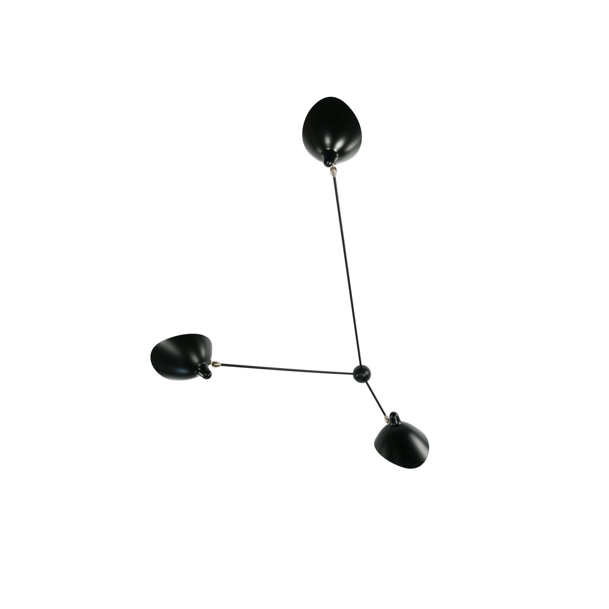 Shown on a white background, this Clérachic light's three arms hang in a loose, angular zigzag from the mount.