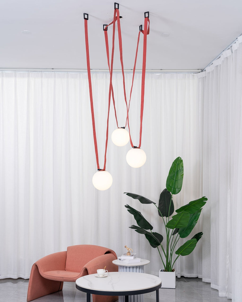 Multiple Belt Art Pendant Light viewed from the side