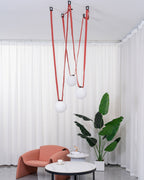 Multiple Belt Art Pendant Light angled view of belts and globes