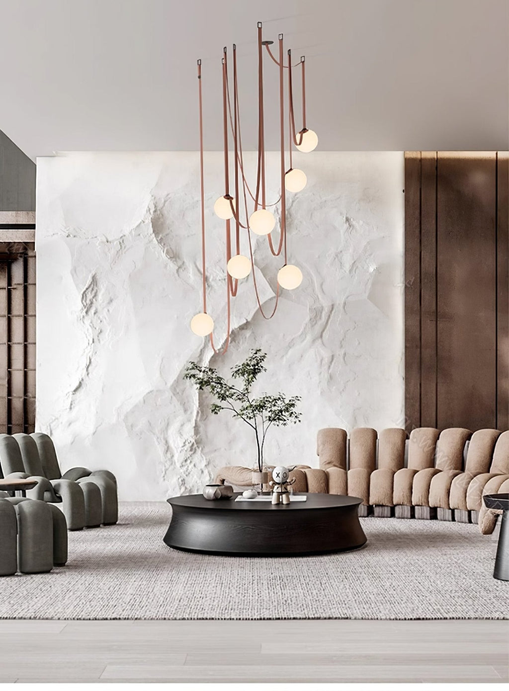 Multiple Belt Art Pendant Light multi-globe display in a room