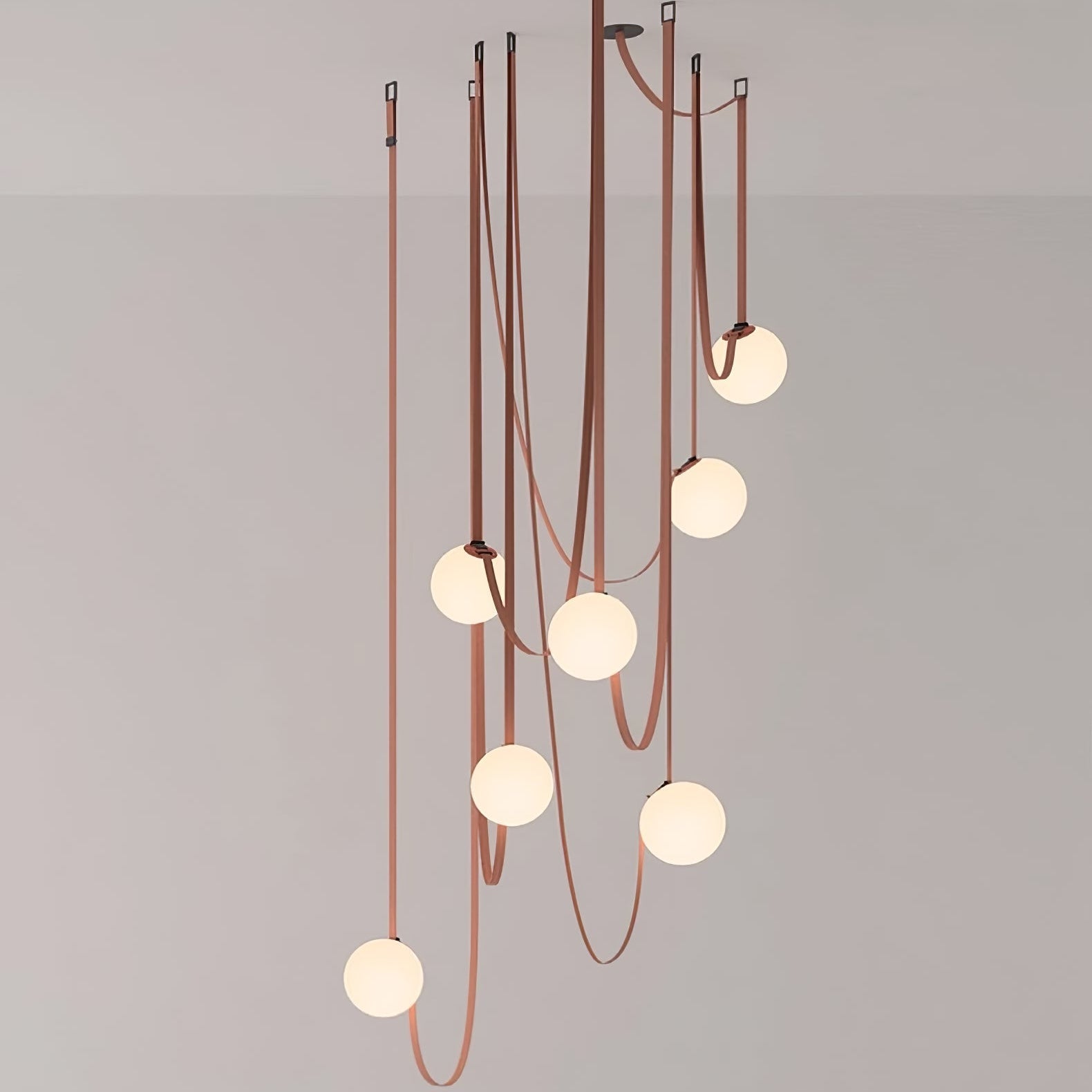 Multiple Belt Art Pendant Light belts and globes overview
