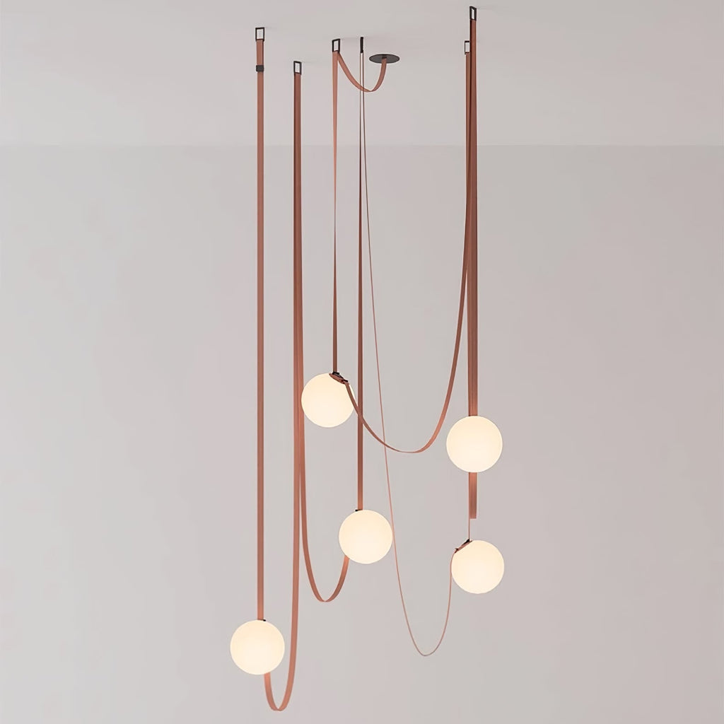 Multiple Belt Art Pendant Light hanging detail with leather straps