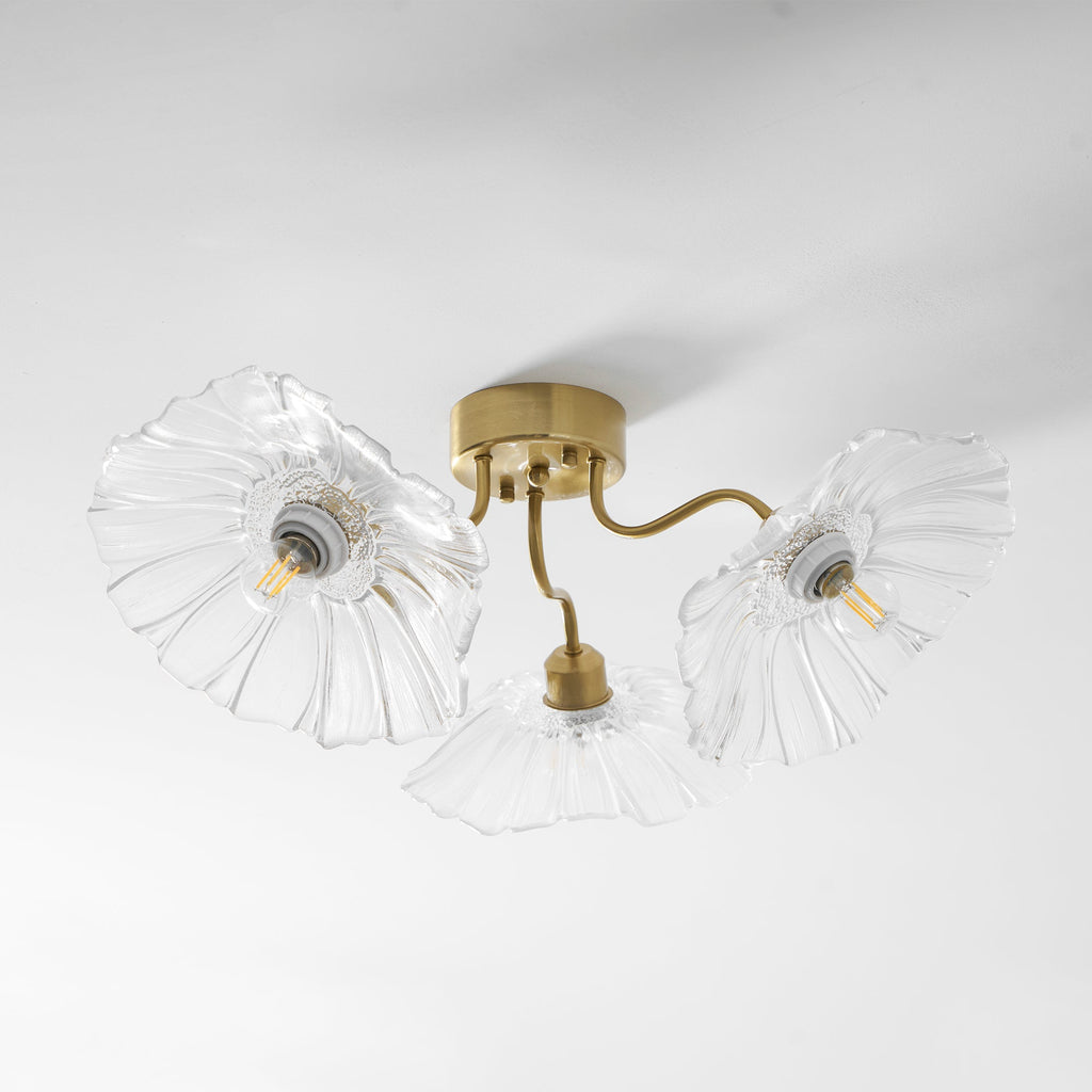 Ceiling Light, Frosted Leaf Glass Shades, Gold, E27, Lotus Leaf