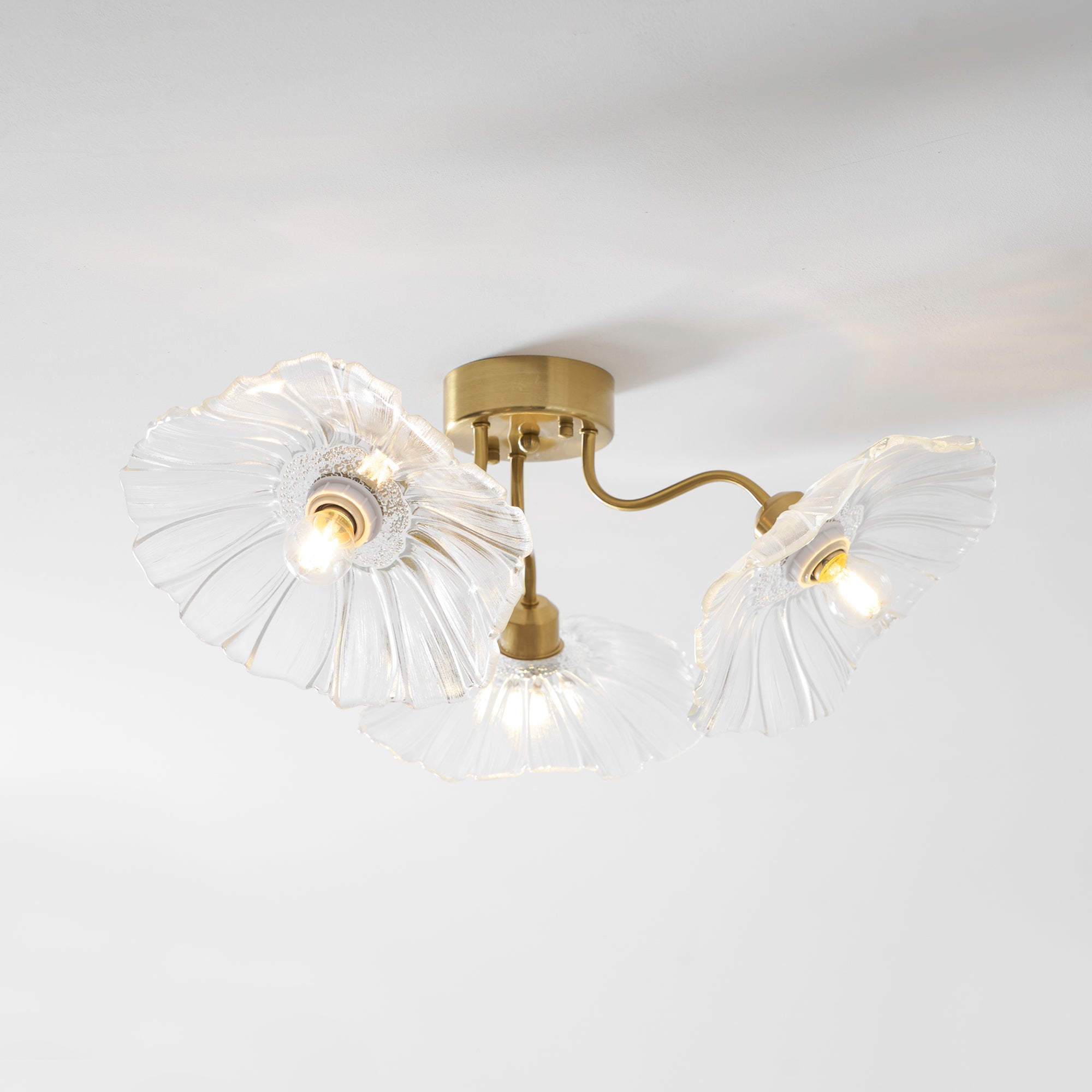 Ceiling Light, Frosted Leaf Glass Shades, Gold, E27, Lotus Leaf