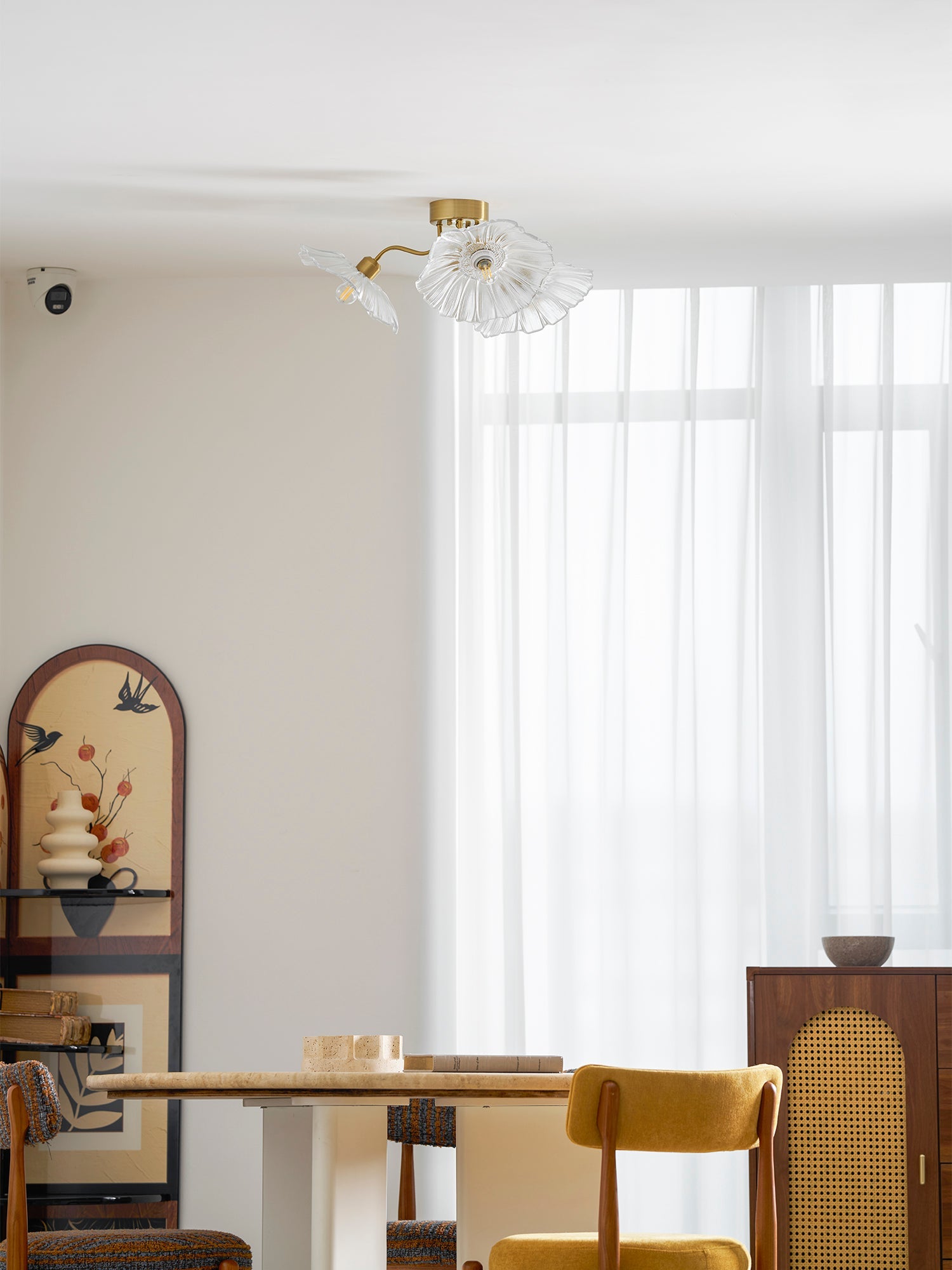 Ceiling Light, Frosted Leaf Glass Shades, Gold, E27, Lotus Leaf